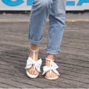 Jack Rogers White Sandals with Bow Accent